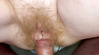 Fucking and cumming on wife's wooly blonde pussy