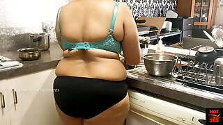 Big boobs Bhabhi in the Kitchen wearing panties and boulder-holder