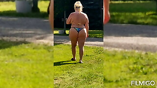 Wife in g-string bikini lingerie and full pussy shots