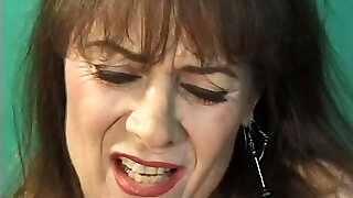 Slutty brunette loves a young hard-on in her snatch on a chair