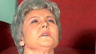 Grandmother rolls her eyes because a ginormous cock is stuck in her ass