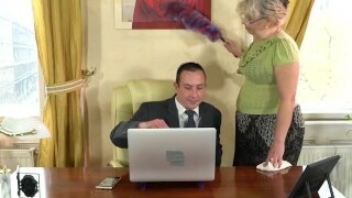 LustyGrandmas BBW GILF Cleans His Office and His Pink Cigar!