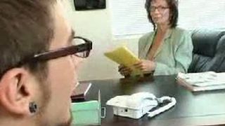 Mature mom fucks computer repairman in her office