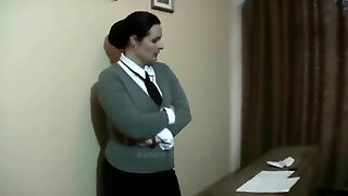 Big-boobed mature dominatrix and her submissive thrall