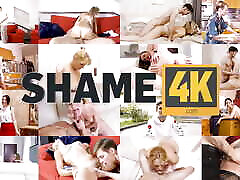 SHAME4K. Guy starts kissing stepmoms friend and seduces in the kitchen