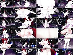 сексуальная девушка-демон с гигантскими сиськами танцует в сексуальном белом платье 3d хентай