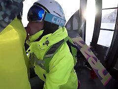Risky blowjob during Ski Lift