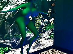 Hot Alien Chick&039;s Squishy Tits and Ass Float Well In the Aquarium