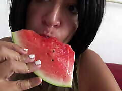 Horny french bury sex with natural tits eatis a juicy watermelon