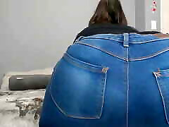 Thick public humiliation leash pet Booty Babe Farting in Tight Jeans
