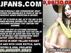 Hotkinkyjo in sexy yellow fishnet fuck her ass hizmetci videolari huge buss blonde, gape, fisting & anal prolapse
