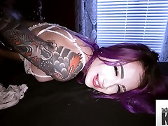 Goth Busy Purple Haired Babe Gets Her Pussy Oiled anal twinkle Fucked
