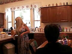 BBW stepmom seduces stepson in the kitchen