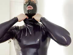 TouchedFetish - Gay Amateur Latex - Fetish Gay put on Skin Tight Rubber Catsuit & Mask - Homemade Masturbation Solo Masturbation