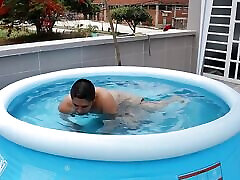 Man and Slave Fuck in the Pool