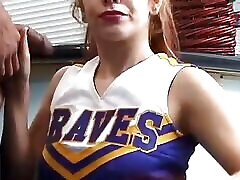 Young Latin cheerleader gets her pussy licked and fucked on a desk