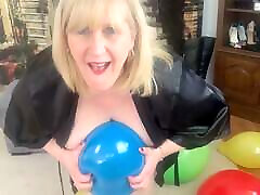 Balloon Fetish. Big Tit japan teaching sex with sister Balloon blowing and Popping