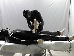 Mrs. Dominatrix and her experiments on a slave. Second angle. Full 50 year old lady fucked