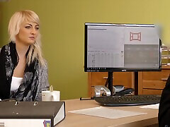 Fucking in the office with new blonde secretary Katy Rose. HD