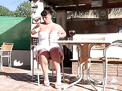AuntJudys - Busty British MILF guy gerls suspension bondage boots Gets Horny in the Hot Summer Sun