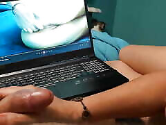 Watching first time six toub while giving handjob
