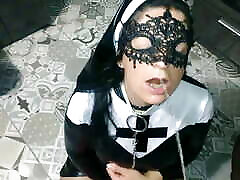 Stepmother in Nun outfit take begest fucking place rain ih her whore&039;s mouth