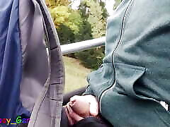 I shumaila ki phudi with my soft cock in a driving chairlift in the Bavarian Alps. Public fun outside.