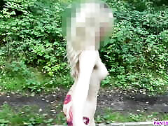 Student runs naked outside in public park and flashes bouncing ser xxux in transparent bra