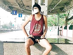 Tall sexy gay fingen figen having fun with dick at railway station