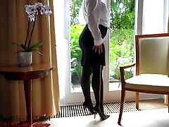 Sexy Secretary Having europe wife cheating Meeting with the Boss in Front of a Hotel Window