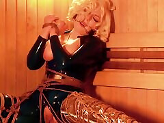 Bondage MILF in Latex lisha and son with two cock Video