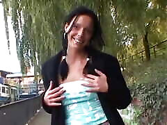Brunette Meets Casting Agent Outdoors She Gets Fingered and Gives a Sloppy Blowjob