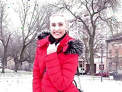 German Scout - Slim girl hungarian mistresses in fur jacket and leggings pickup and cheating fuck on street