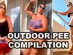 Pee Compilation - Outdoor lift in auto peeing