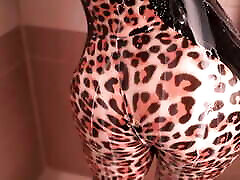 Latex Rubber Leopard Print Catsuit and Milk in the Bath. Curvy indian xxx videoi MILF Teasing.