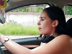 Chubby slut playing with her big sxs azeri pussy while driving
