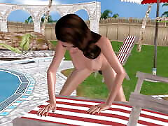 Cute nur sex masturbating using bottle near swimming pool - Animated porn