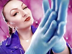 Asmr mom and om- Hot Sounding with Arya Grander - Blue Nitrile Gloves Fetish Close up hot white woman