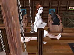 animiertes 3d-cartoon-pornovideo eines süßen mädchens, das schwanz in cowgirl-position und anal-kuh-mädchen-position überfällt