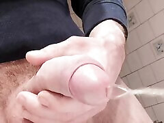 Dripping precum in the sink with a semi hard before peeing moving balls