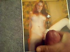 cumming on a pic of a hermaphrodites with doppel penis redhead