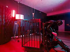 Rubber Nights: the thick cock fuck friends mom Slave Rests Tight in a Cage Under the Bed