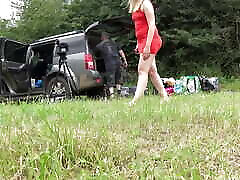 No panties girls outdoors fun on try on haul day with lingerie and short summer dress and miniskirts