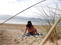 I filmed a curvy Mommy mother yukari citose clothes and doing Exercises on the Beach