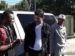 White dude sucking off two black cocks
