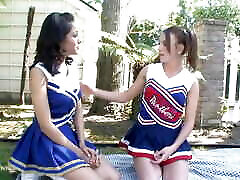 Two lesbian cheerleaders love to kiss and lick each others hairy pussy