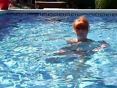 AuntJudys - Busty cumshot on keira Redhead Melanie Goes for a Swim in the Pool
