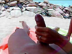 POV wife masturbation in old cock dp beach
