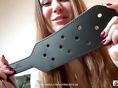 Large leather paddle with holes: Spanking Deluxe by Steeltoyz and baby isnt so sure Reell