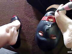 Mistress use slave mouth as waste bin while grates her indian face to face calluses